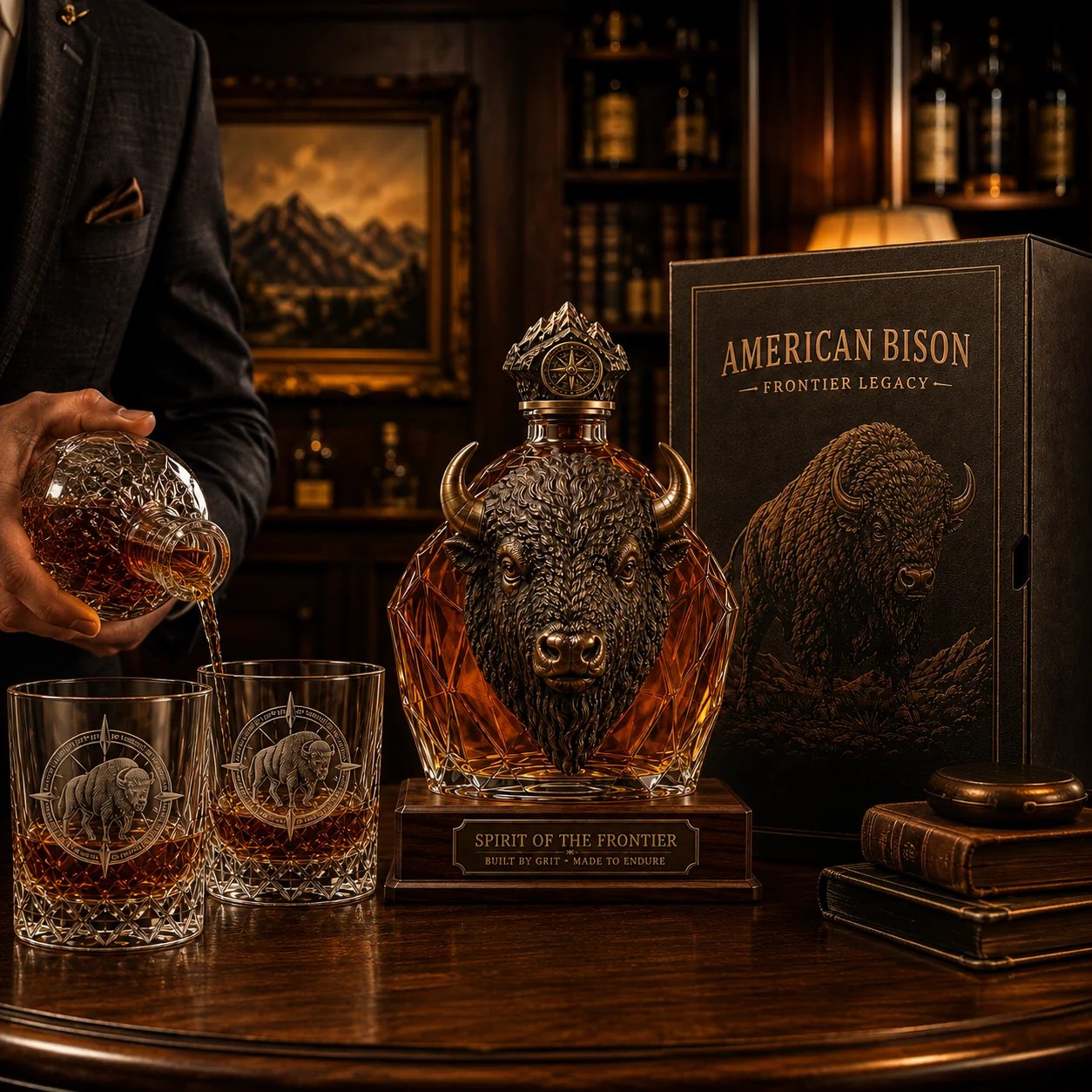 🦬🎁American Bison Frontier Legacy Whiskey Decanter Set