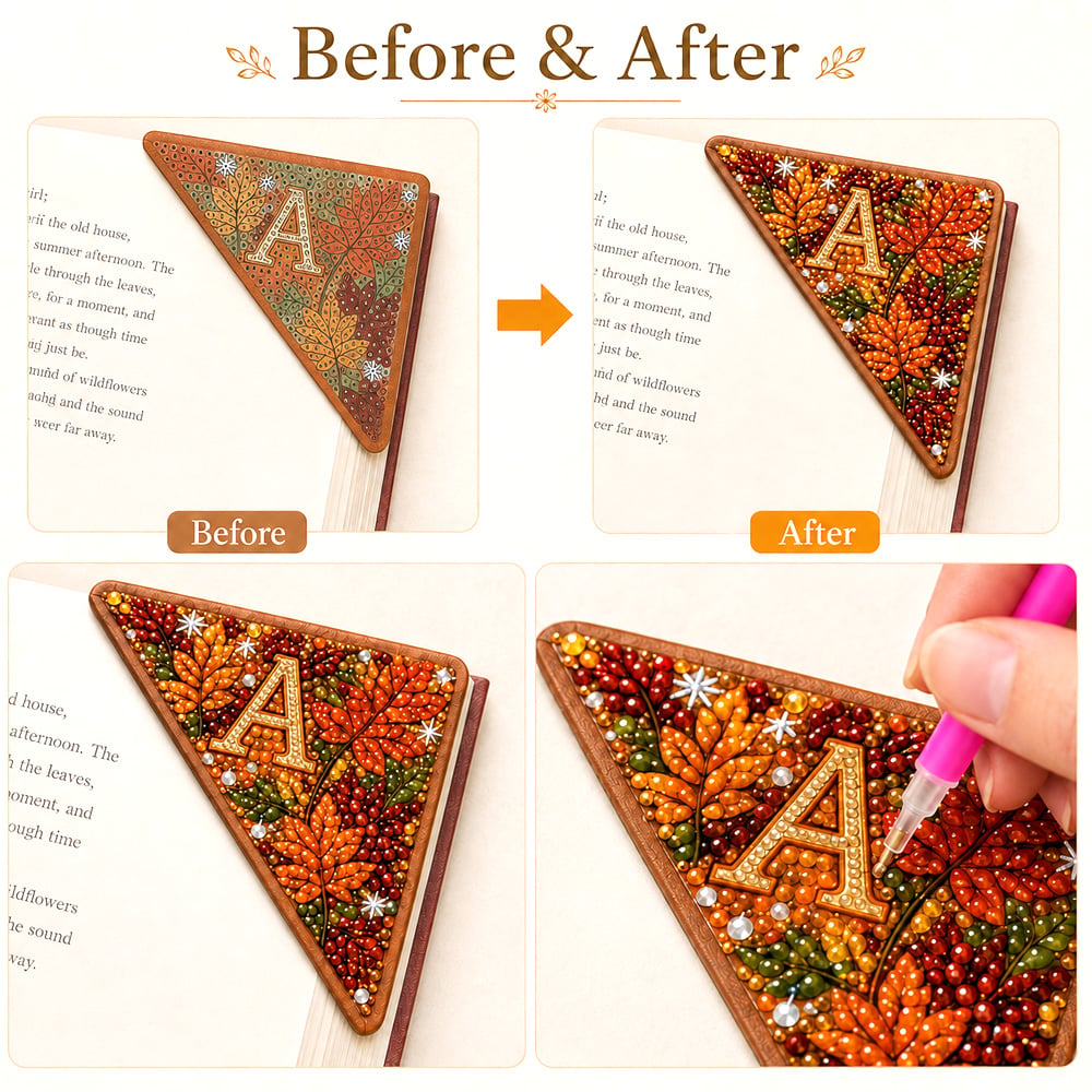 📚 LAST DAY 49% OFF – ✨ Four Seasons Personalized Initial Diamond Painting Corner Bookmark Kit | 4 Faux-Leather Page Corner Bookmarks with A–Z Initial, Scratch-Resistant Non-Fading Resin Diamonds DIY Handmade Seasonal Reading Decor 💎
