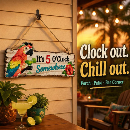 Colorful Parrot Wooden Wall Sign – Tropical Cocktail Bar Decor