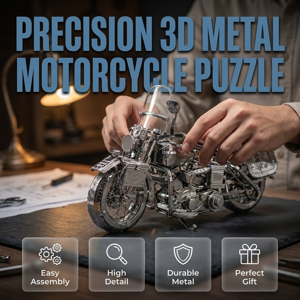 💥🏆Silver Motorcycle 3D Metal Assembly Puzzle