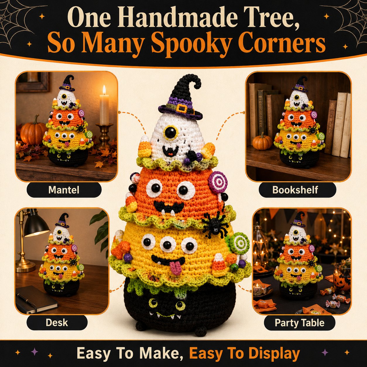 🎃 Halloween Tree DIY Crochet Kit | All-In-One Kit for a Layered 7-Inch Spooky Tabletop Decoration 🧶👻✨