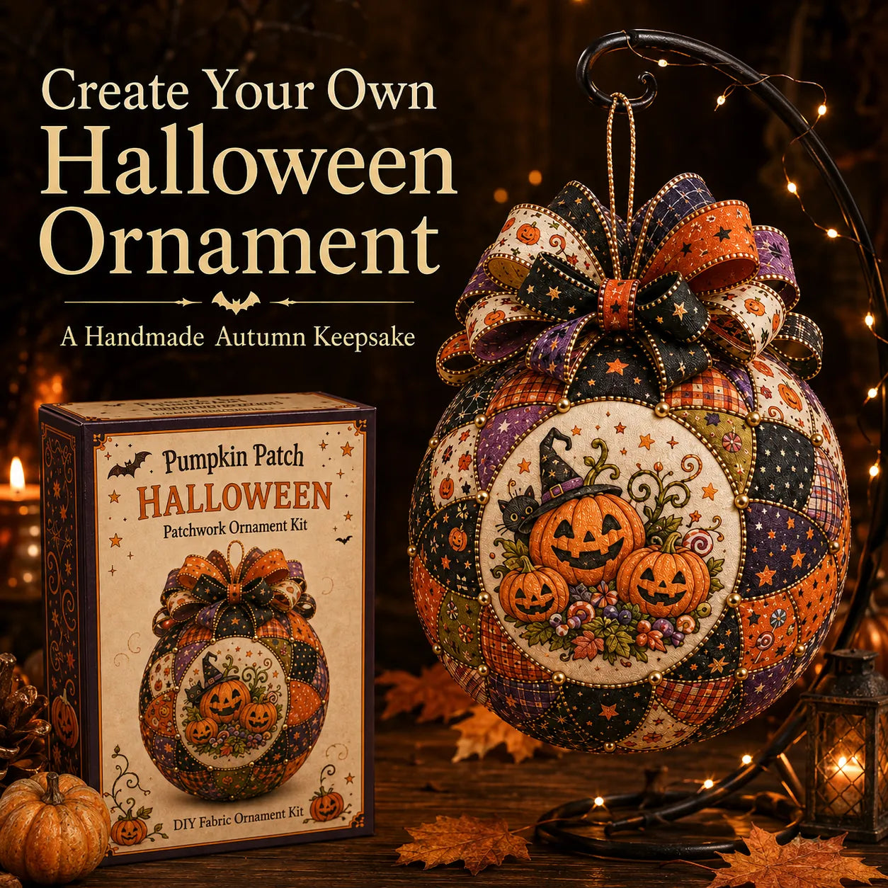 ⏳ Last Day 49% OFF – 🎃 Beginner-Friendly DIY Halloween Classics Patchwork Ornament Kit Collection | Complete Kit with Coordinated Fabrics, Ornament Form, Spooky Accents & Step-by-Step Guide Included 💕