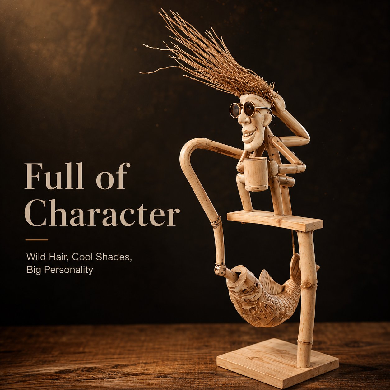 Handcrafted Wooden Ornament: Old Fisherman Angling