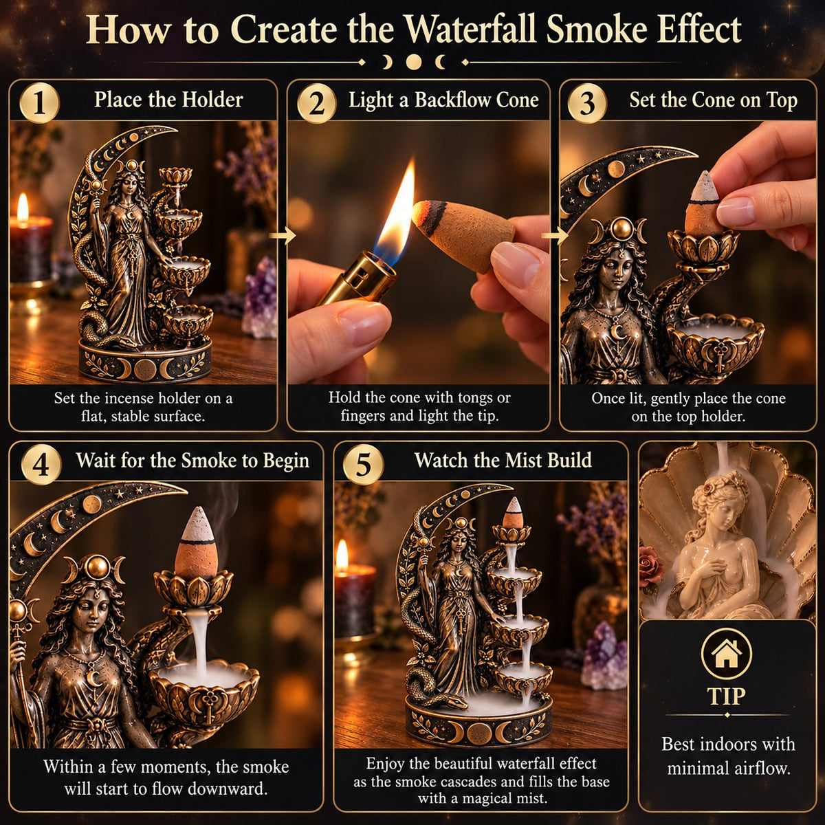 🔮 Hecate’s Key & Aphrodite’s Veil Backflow Incense Holders – Sculptural Smoke Waterfall Décor