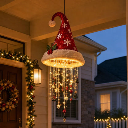 🎅 LAST DAY 49% OFF – Light-Up Christmas Hat Chandelier | Hanging Santa Hat Decoration with Warm LED Lights, Festive Ornaments & 3 Holiday Styles ✨
