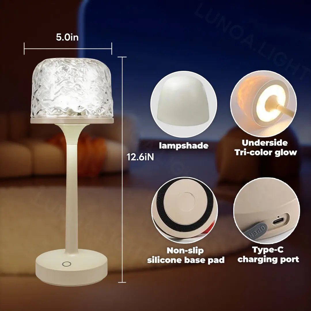 16-Color Water Ripple Projection Table Lamp – Rechargeable Remote & Touch Dimmable Mood Light