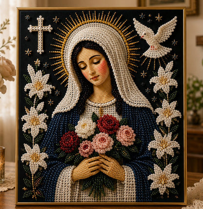 🙏New Arrivals 49% OFF-2026  Divine Pearl Bead Virgin Mary Icon – A Peaceful DIY Faith Art Gift ✨