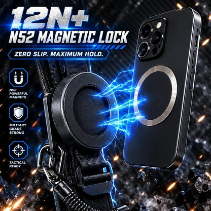 Tactical Magnetic Quick-Release Phone Mount — EDC Belt & Backpack Holster with Anti-Drop Coil Lanyard