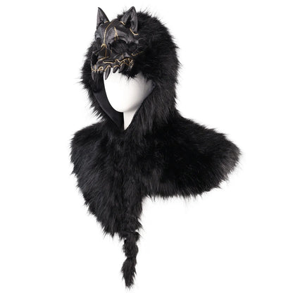 🐺 Viking Wolf Skull Faux Fur Hooded Cape – Halloween Cosplay Costume