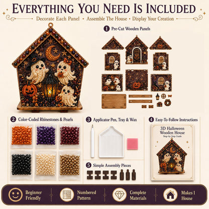 ⏳ Last Day 49% OFF – 🎃 Beginner-Friendly Moonlit Wooden Cottage 3D Pearl Art Kit Collection | Complete Kit with All Tools & Step-by-Step Guide Included 💕
