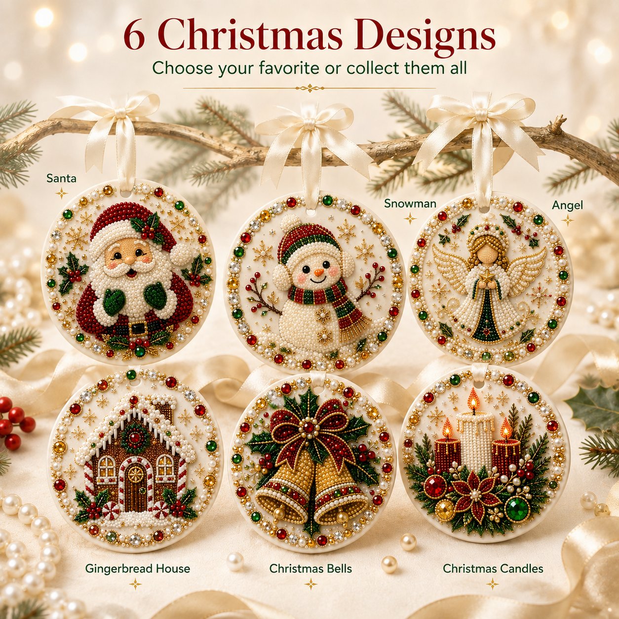 ✨ DIY Pearl & Gem Christmas Ornament Collection