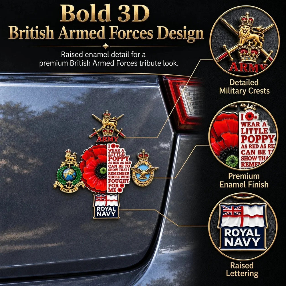 Detail graphic highlighting raised military-inspired motifs, coloured surfaces and lettering.