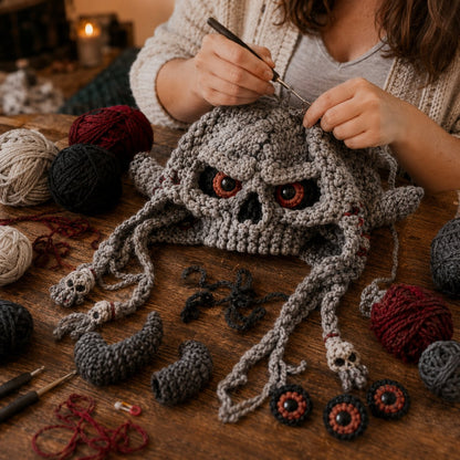 🎃 Halloween Monster Hood DIY Crochet Kit | Premium Soft Yarn Materials with Step-by-Step Guide DIY Handmade Wearable Character Hood 🧶🎭✨