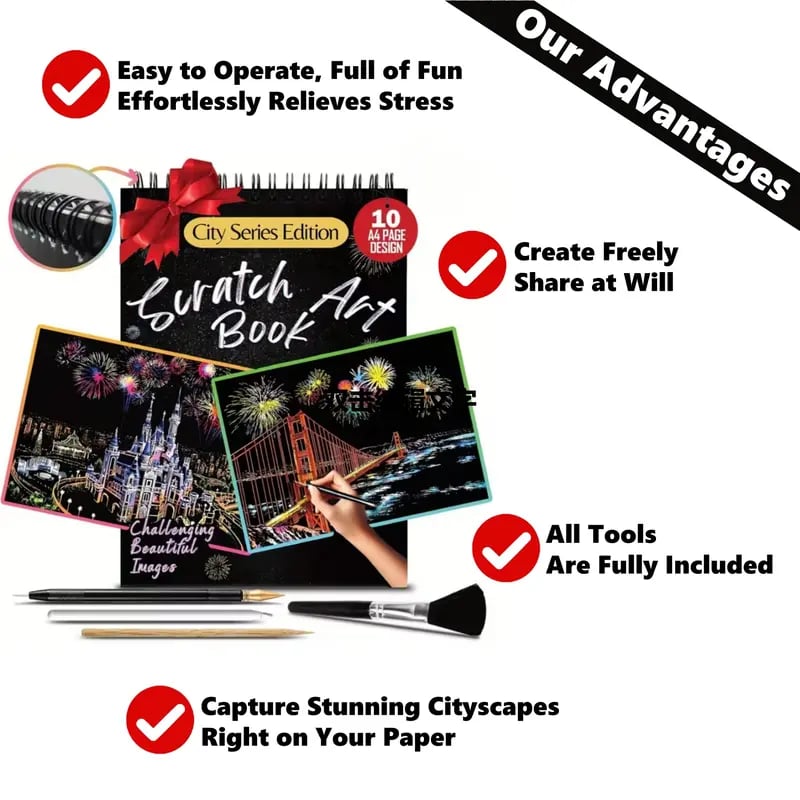 ✨Unwind & Create: 3D City Lights Scratch Art Book🎨