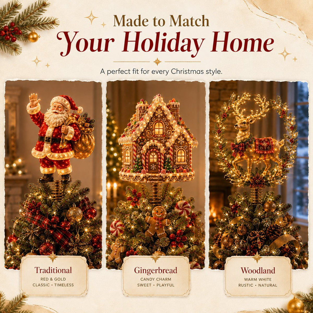 Lighted Christmas Tree Topper Collection – 7 Festive Character Designs
