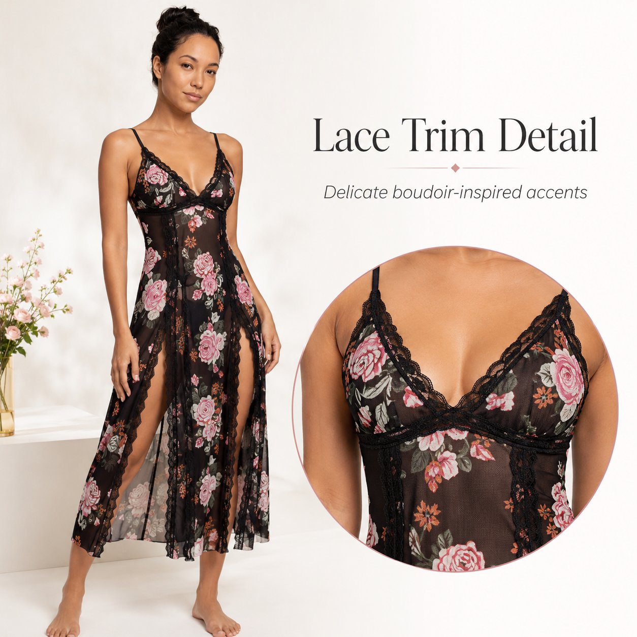 🔥Last Day 49% OFF - Sheer Floral Rose Print Maxi Dress 🎁Buy 2 Free Shipping