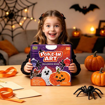 👻Halloween Poke In Art Kit, Kids Handmade Hanging Decor Craft Set with Pumpkin Ghost Bat Spider