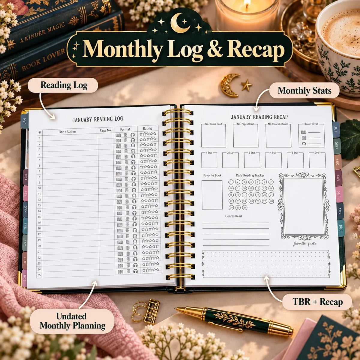 📖✨Midnight Study Hardcover Reading Planner for Book Lovers(📦Buy 2 Free Shipping)