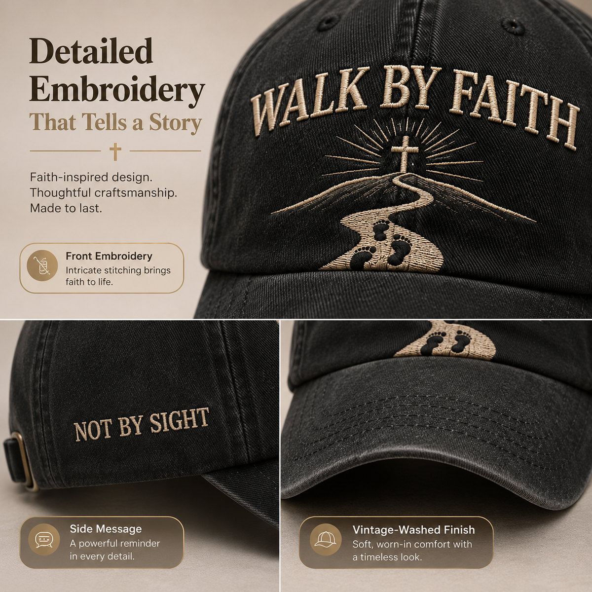 WALK BY FAITH Vintage Christian Embroidered Cap