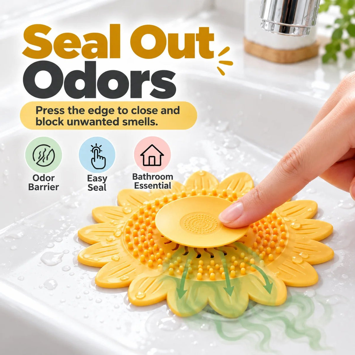🌻Sunflower Silicone Drain Cover – Hair Catcher, Odor Blocker & One-Press Drain