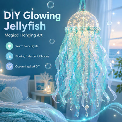 🎁 BUY 2 & GET FREE SHIPPING – 🪼 DIY Glowing Jellyfish Hanging Decoration Kit | Dreamy Floating Glow with Iridescent Ribbons, Pearls & Fairy Lights ✨