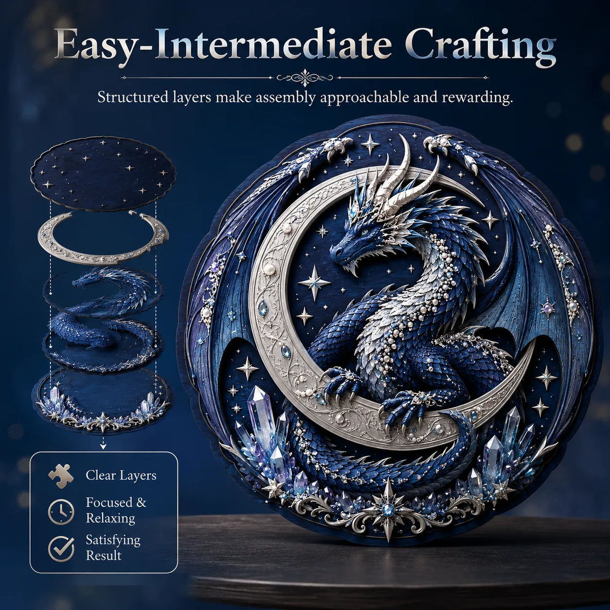 🐉 Moon Guardian Dragon 3D Wooden DIY Wall Art