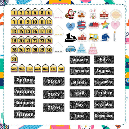 📅Back to School 2026-2028 Classroom Pencil Calendar Pocket Chart | 82 Educational Activity Cards🖍️