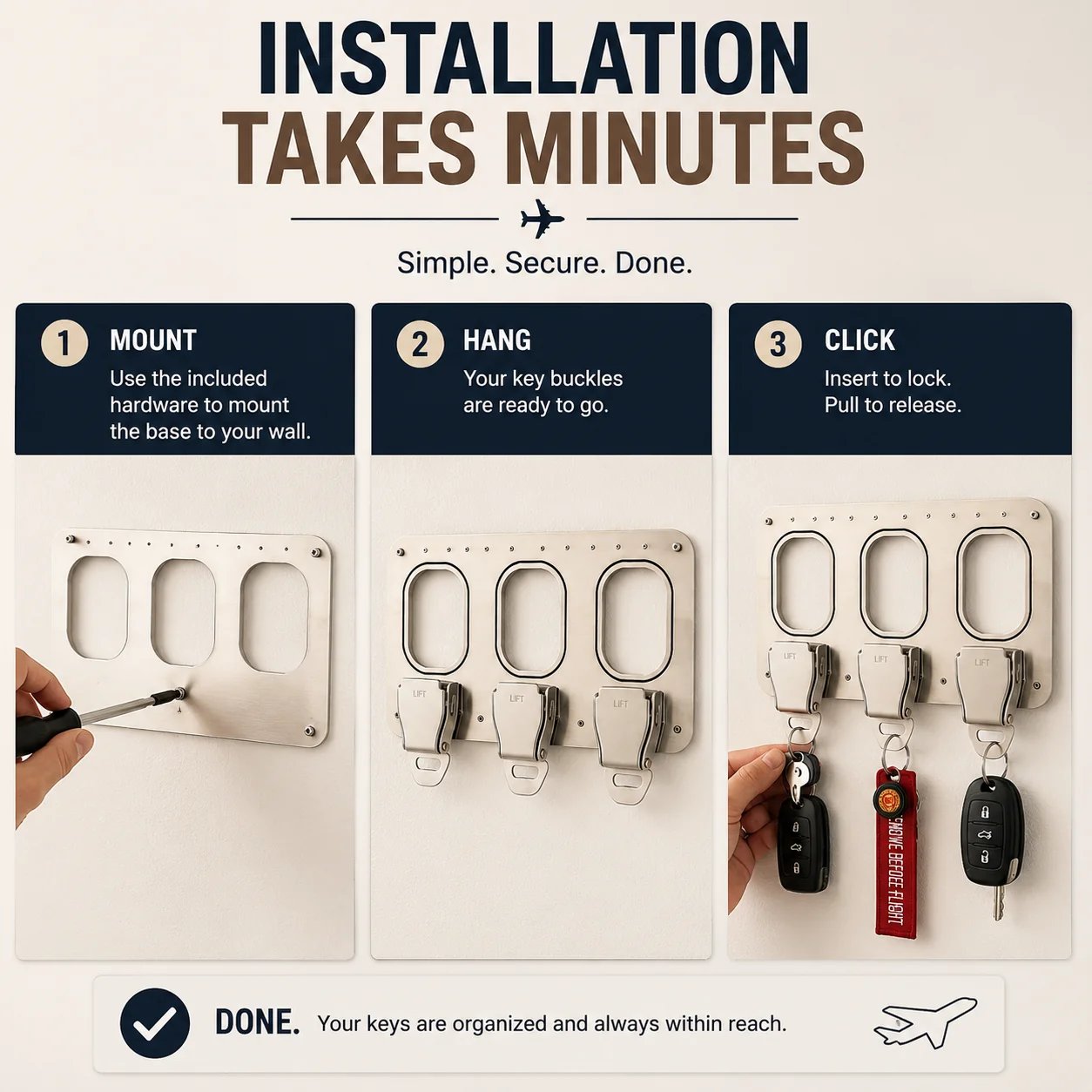 ✈️ Aviation Style Key Holder – Buckle-Inspired Wall Mounted Key Organizer for Entryway & Home