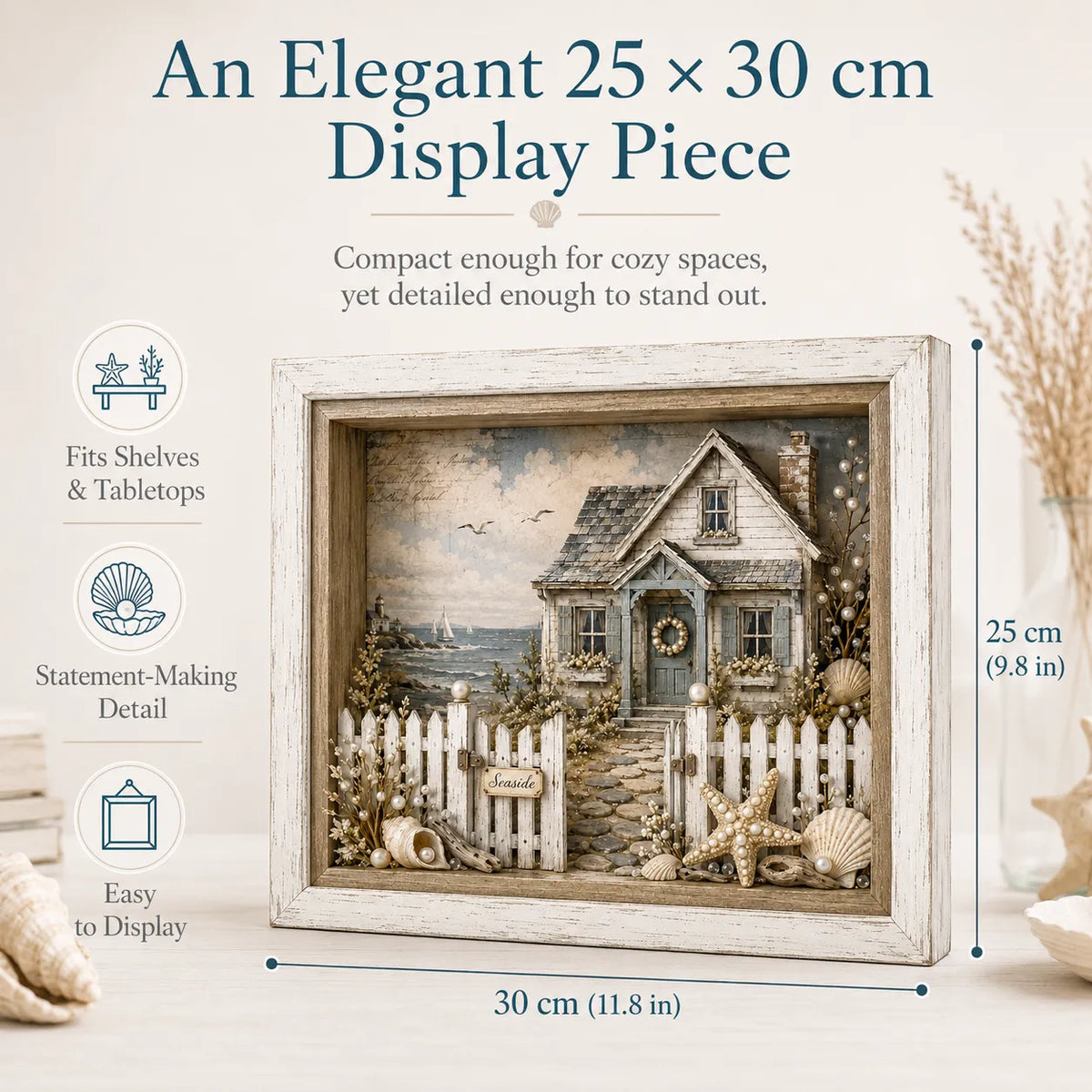 🐚Vintage Seaside Cottage Pearl Diamond Shadow Box DIY Kit
