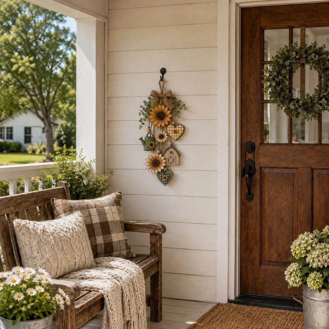 🌻Rustic Wooden Garden-Themed Hanging Ornament with Remote Control Fairy Lights