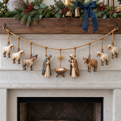 🎄 Handcrafted Wooden Nativity Garland – Rustic Christmas Decor