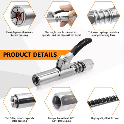 🔥HOT SALE🔥Strong Lock on Grease Couplers with Spring Flex Hose