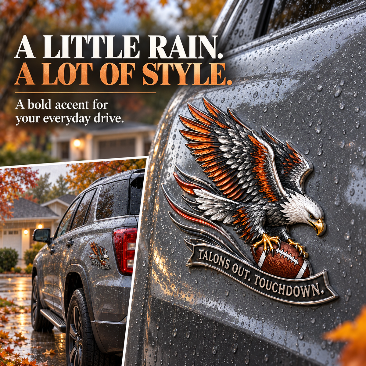 🦅 'Talons Out. Touchdown!' Premium Metal Eagle Car Emblem 5.9“*5.9” | The Ultimate Football Fan Decal