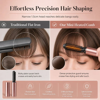 Add Crown Volume Instantly! Cordless Heated Bangs Styling Comb