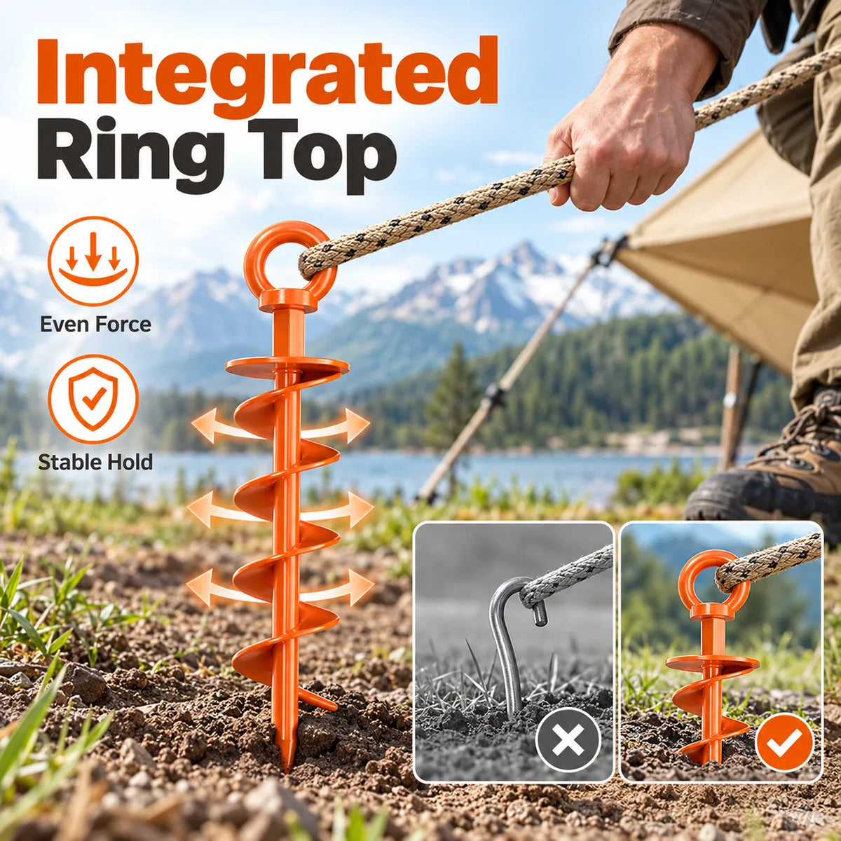 Heavy-Duty Spiral Ground Anchors Cast Steel Screw-In Ground Stakes for Securing Trampolines, Tents & Canopies Against Strong Winds, Outdoor Camping & Backyard Use