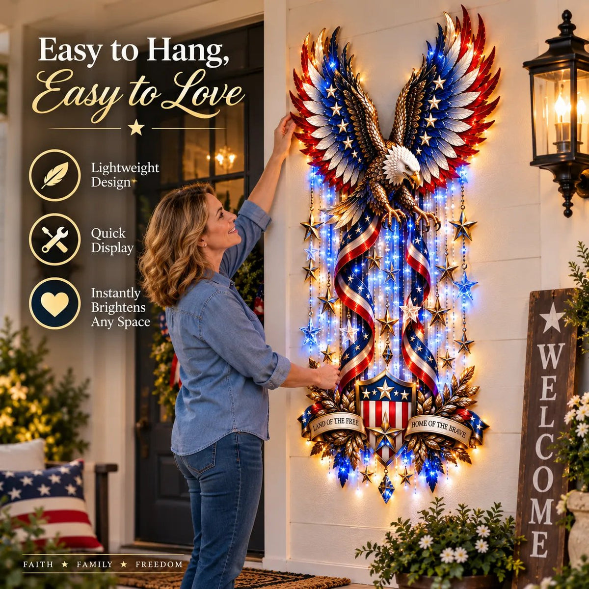 🦅 American Glory Cascade™ – Patriotic Eagle LED Wall Decor