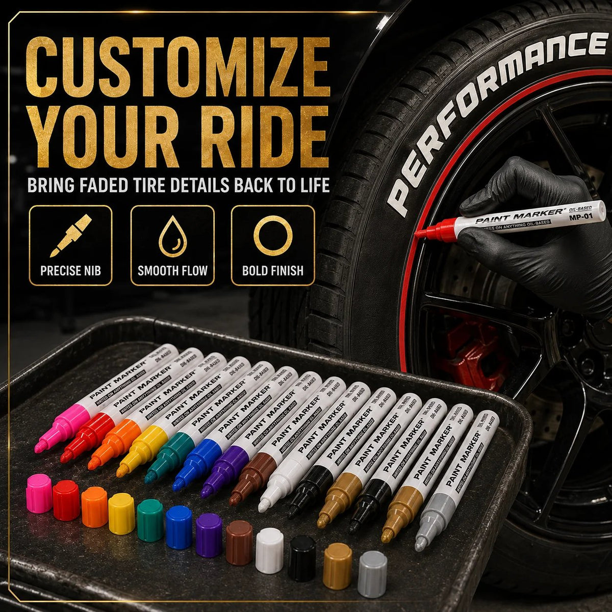 🎨 Tire Lettering & Craft Paint Markers – 12 Color Choices