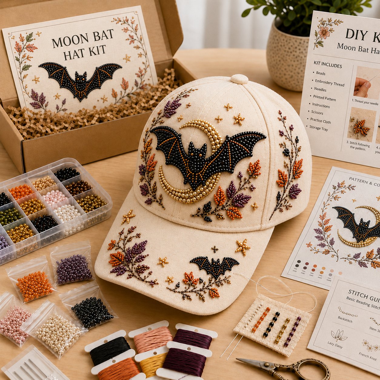 Halloween Beaded Embroidery Hat DIY Kit