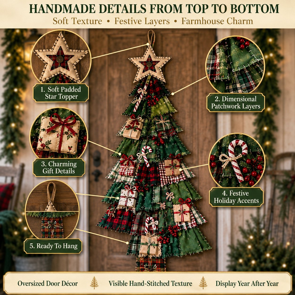⏳ Last Day 49% OFF – 🎄Beginner-Friendly DIY Oversized Patchwork Christmas Tree Door Hanging Kit | Complete Kit with All Tools & Step-by-Step Guide Included 💕