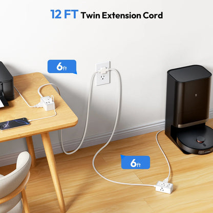 🔥Last Day Promotion 49% OFF-NTONPOWER Double Extension Cord 12 FT Power Strip  3 Outlets 3 USB