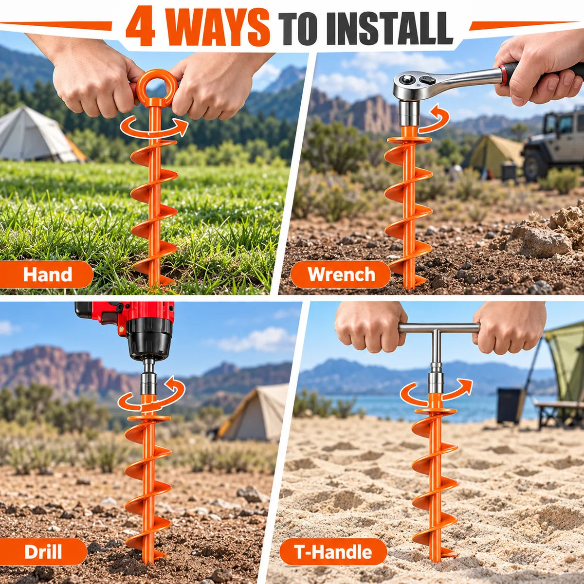 Heavy-Duty Spiral Ground Anchors Cast Steel Screw-In Ground Stakes for Securing Trampolines, Tents & Canopies Against Strong Winds, Outdoor Camping & Backyard Use
