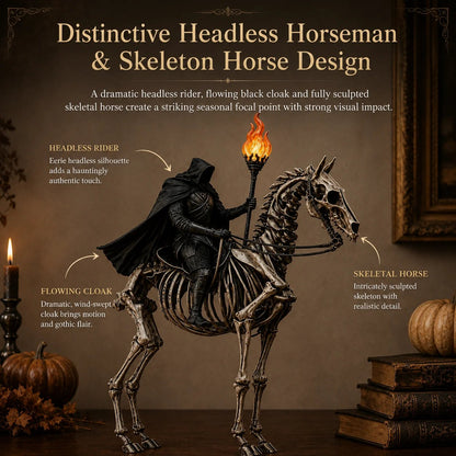 Lighted Headless Horseman on Skeleton Horse Figurine