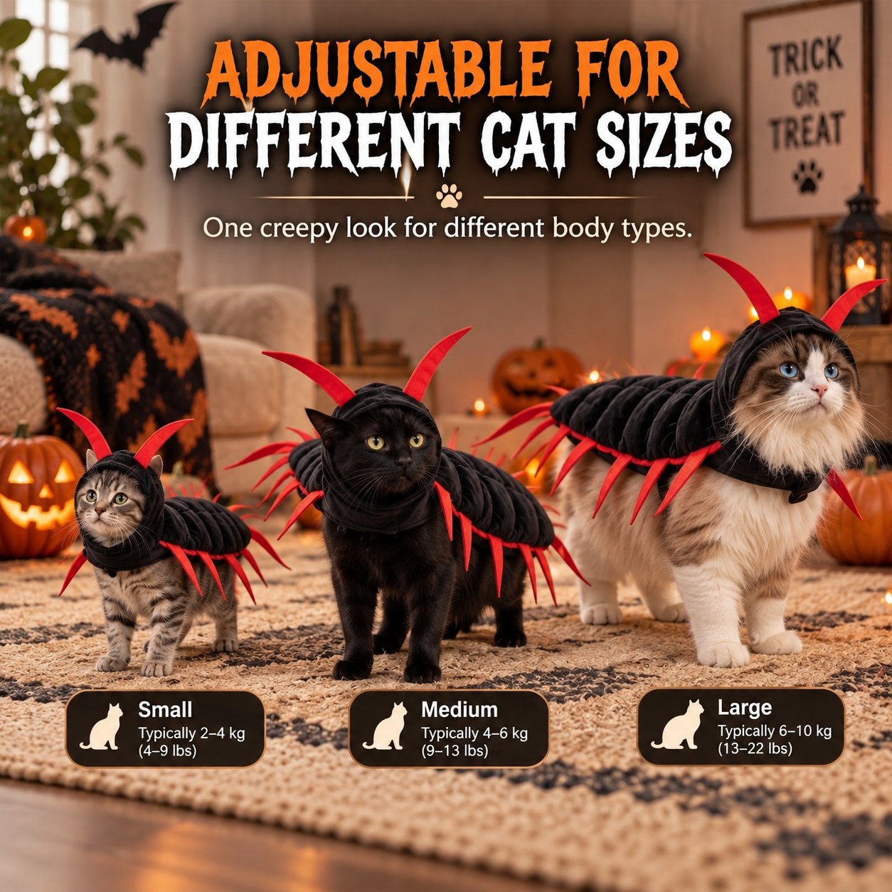 😺Halloween Cat Centipede Costume – Funny 3D Padded Creepy Crawler Outfit for Cats