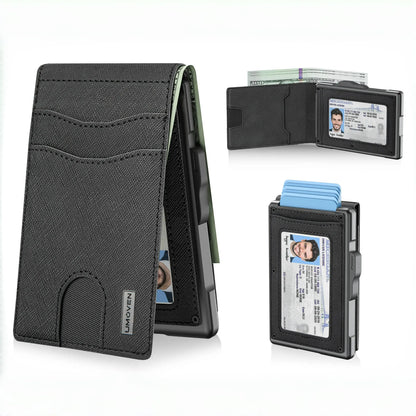 🔥Minimalist Pop-Up Wallet for Men – RFID Blocking Aluminum Card Holder , ID Window & Leather Front Pocket