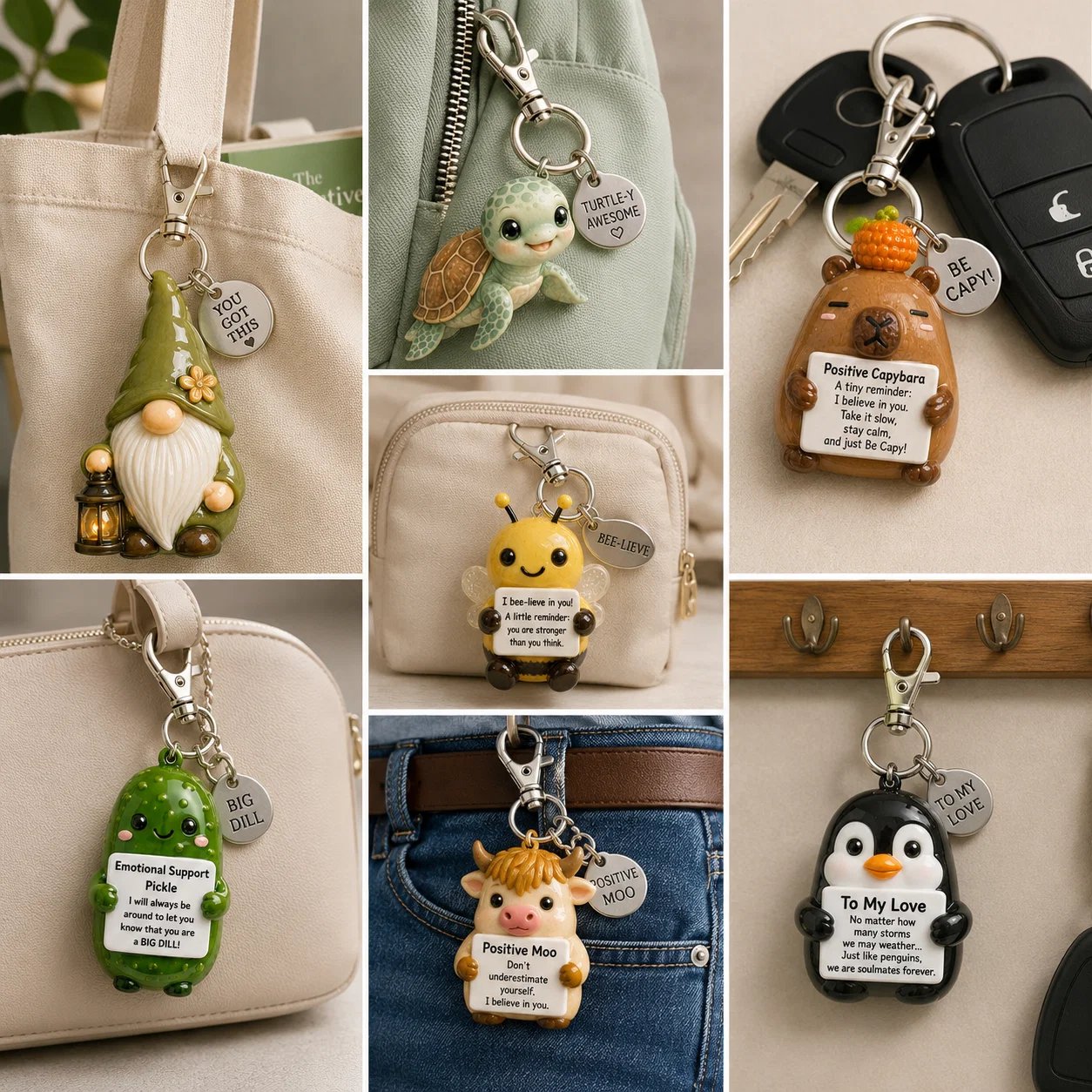 💖 Emotional Support Keychain Collection – A Tiny Reminder You’re Doing Better Than You Think