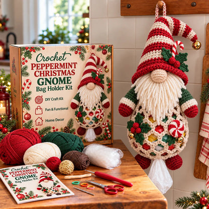 ⏳ Last Day 49% OFF – 🧶 Beginner-Friendly Gnome Crochet Bag Holder DIY Kit | 6 Charming Designs with Yarn, Tools & Guide Included 🍄