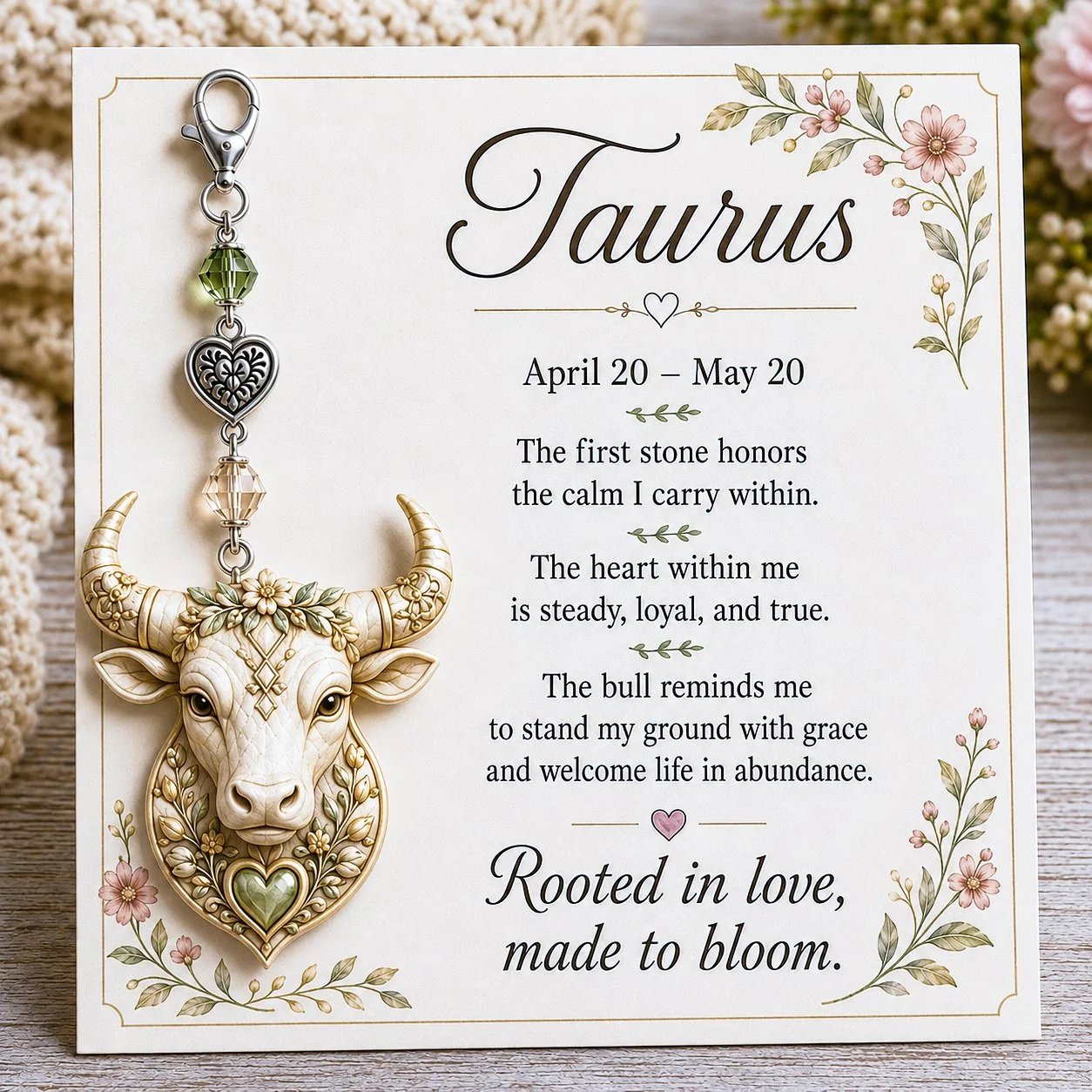 Zodiac Birthstone-Inspired Charm Keychain & Affirmation Card