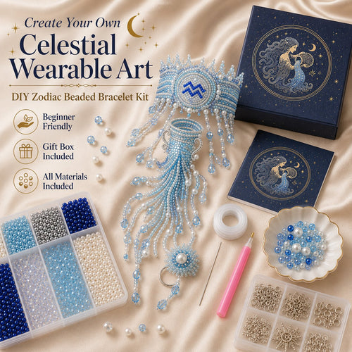 🔥 LAST DAY 49% OFF – ✨ Zodiac DIY Beaded Hand Bracelet Kit | Create Celestial Wearable Art with Seed Beads, Pearl-Style Accents & Crystal Details ♈🌙💎