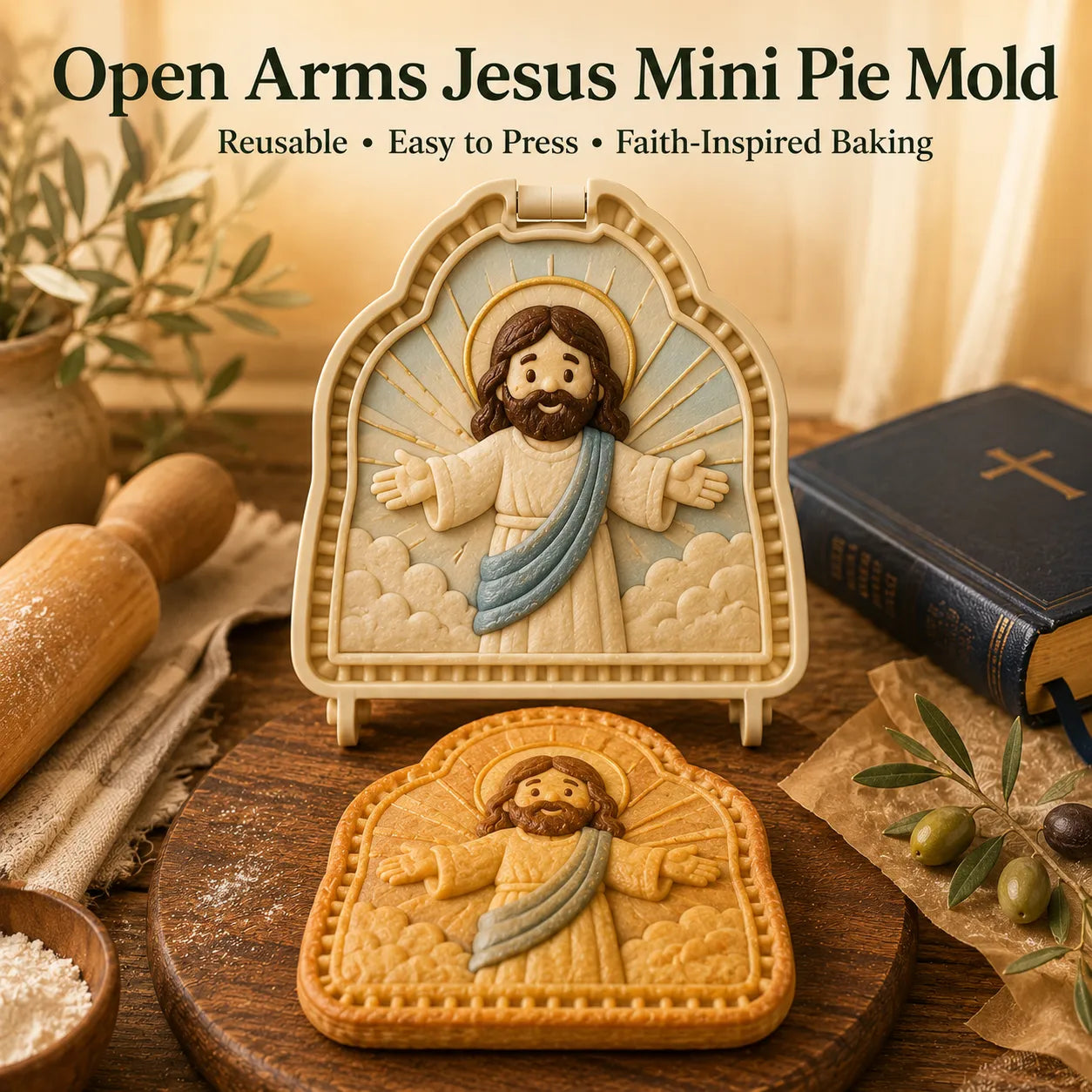 ⏳ Last Day 49% OFF – ✝️ 16-Design Christian Mini Pie Mold Collection | Reusable Embossed Molds for Shaping Detailed Jesus, Mary, Angels, Crosses, Dove & Faith-Inspired Pies 🥧✨