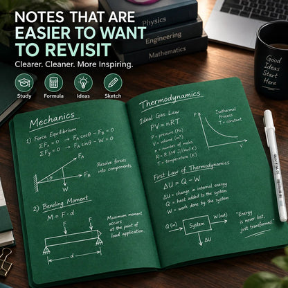 💚 Deep Green Blank Notebook with White Gel Pen | Aesthetic Writing & Sketch Journal